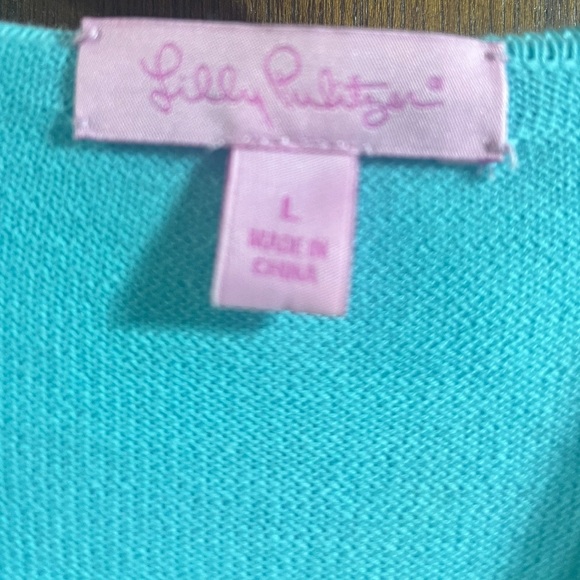 Lilly Pulitzer Ruffle Trim Cardigan Sweater Blue Cotton Women’s L - Picture 2 of 7